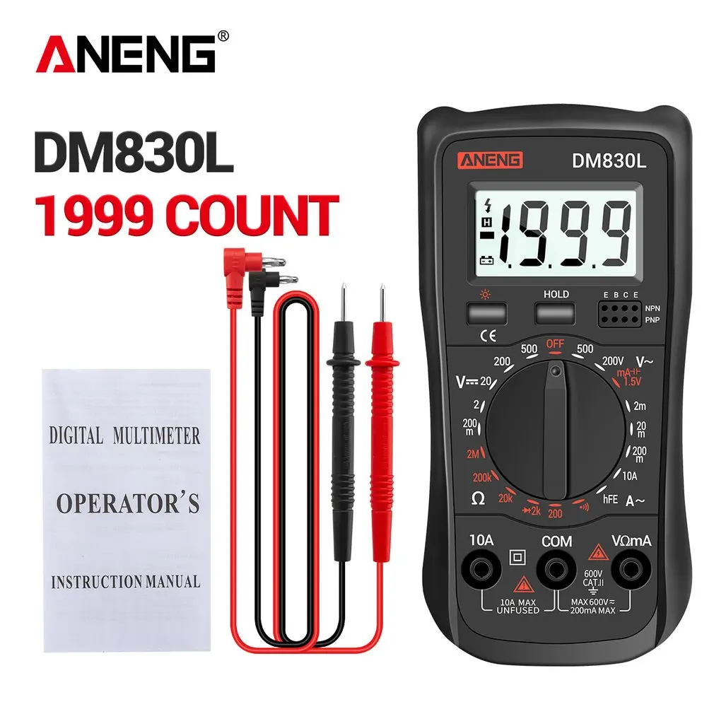 

DM830L Digital Multimeter Meter Testers 1999 Count Electrical Transistor Capacitance DC/AC Multimetro With LCD Backlight