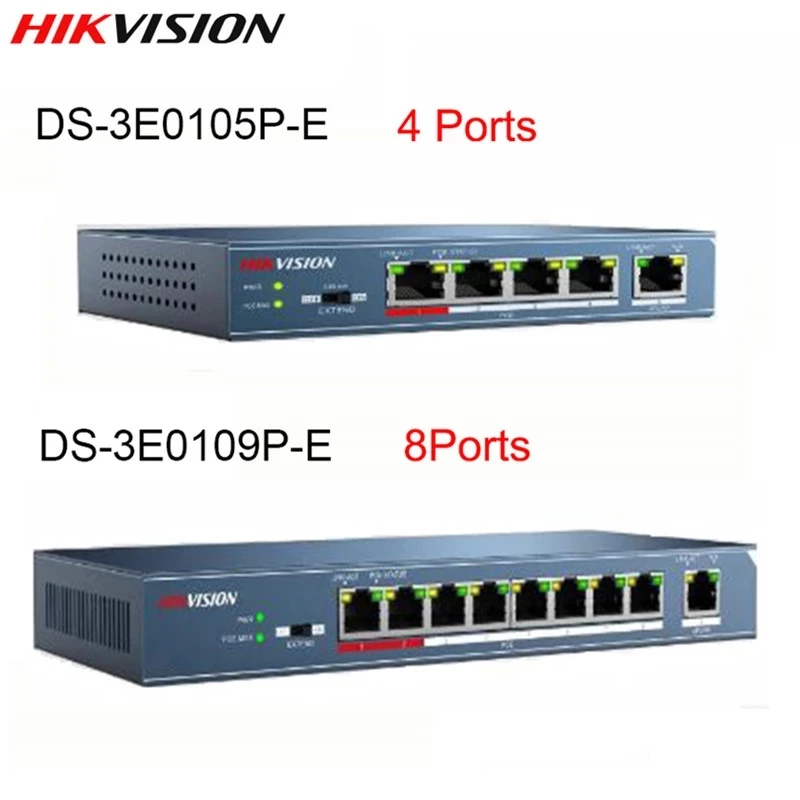 hikvision-poe-switch-ds-3e0105p-e-4-poe-ds-3e0109p-e-8-portas-100mbps-suporte-nao-gerenciado-poe-fonte-de-alimentacao-ap-camera-ip-telefone-ip