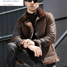 Кожаная мужская куртка из натуральной кожи, натуральная овчина, мужская зимняя куртка из натуральной шерсти и меха, Блузон Cuir Homme 71808 YY1365