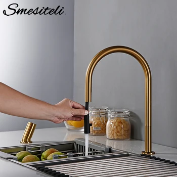 

Smesiteli New Faucet Invisible Pull Out Sprayer Head Double Hole Single Handle Hot And Cold Solid Brass Kitchen Sink Mixer Tap