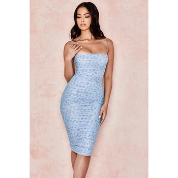 

2020 summer new bandage print dress sexy suspender slim pleated skirt sleeveless dress fashion club party dress
