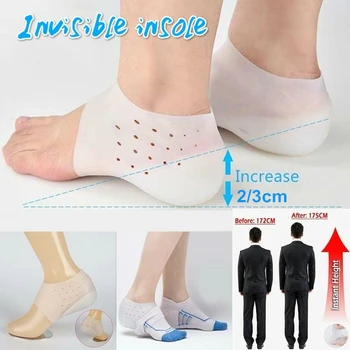 

Unisex Invisible Height Increase Insoles Gel Heel Pad Breathable Insert Foot Support Massage Silicone Lifting Heel Cups Insoles