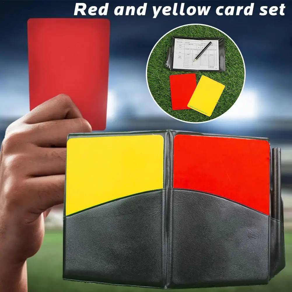 

Fluorescent Red Yellow Card with Leather Wallet Pencil Recording Paper Soccer Referee Recording Red Yellow Cards for Sport Race