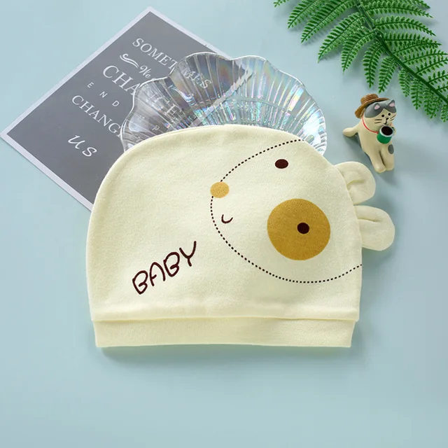 Four Seasons Kids Newborn Baby Hats 100% Cotton Cap 40 Color Cartoon Cute Printed Hat Suitable for 0-12 Months Baby Accessories Bunny yellow