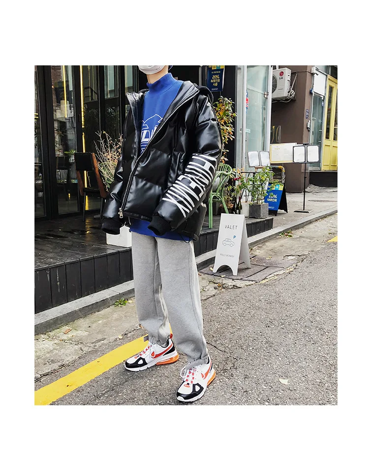 Intfeday 18 Winter Hot Sales Thick PU Leather Jacket Men's Korean-style INS Fashion Man Leather Cotton-padded Clothes Hooded Cot