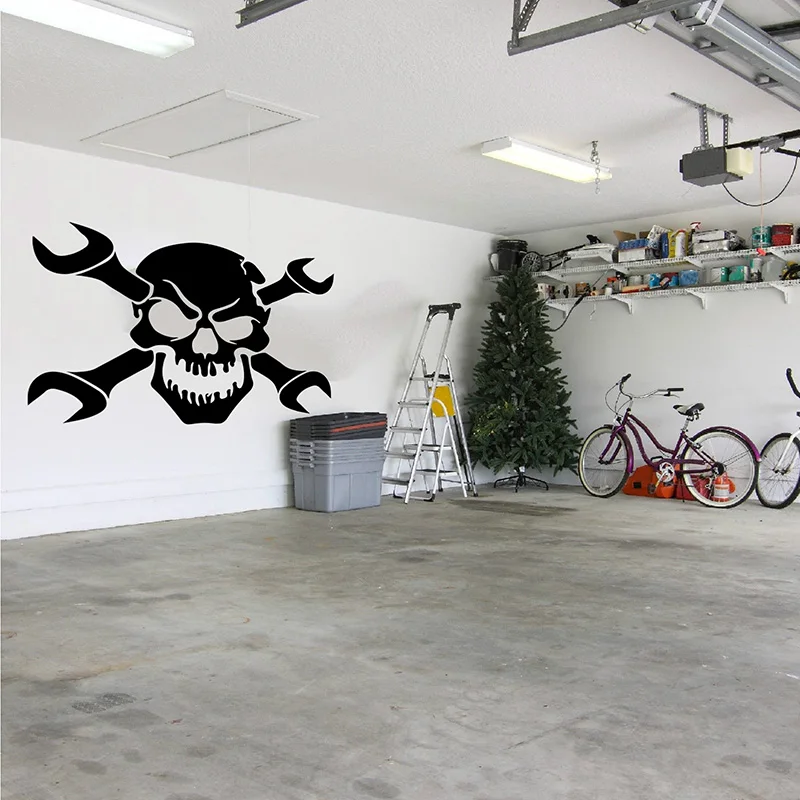 Modern Skull & Wrenches Auto Repair Wall Sticker Garage Mechanic