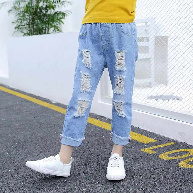 The new girls han edition of the summer about children's trousers cuhk children's summer girl cowboy hole pants - Цвет: 1