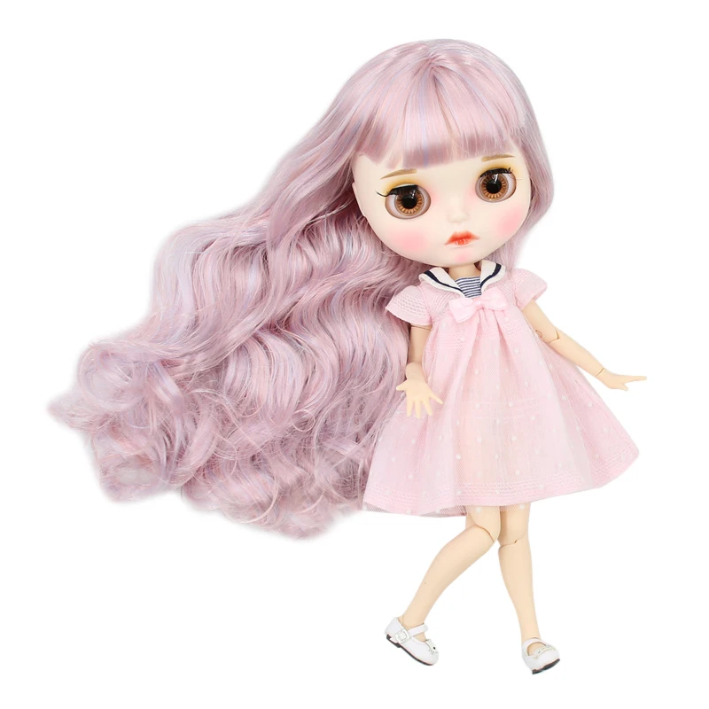 

ICY factory blyth doll white skin joint body New matte face pink and purple mixed color curls hair DIY sd gift toy