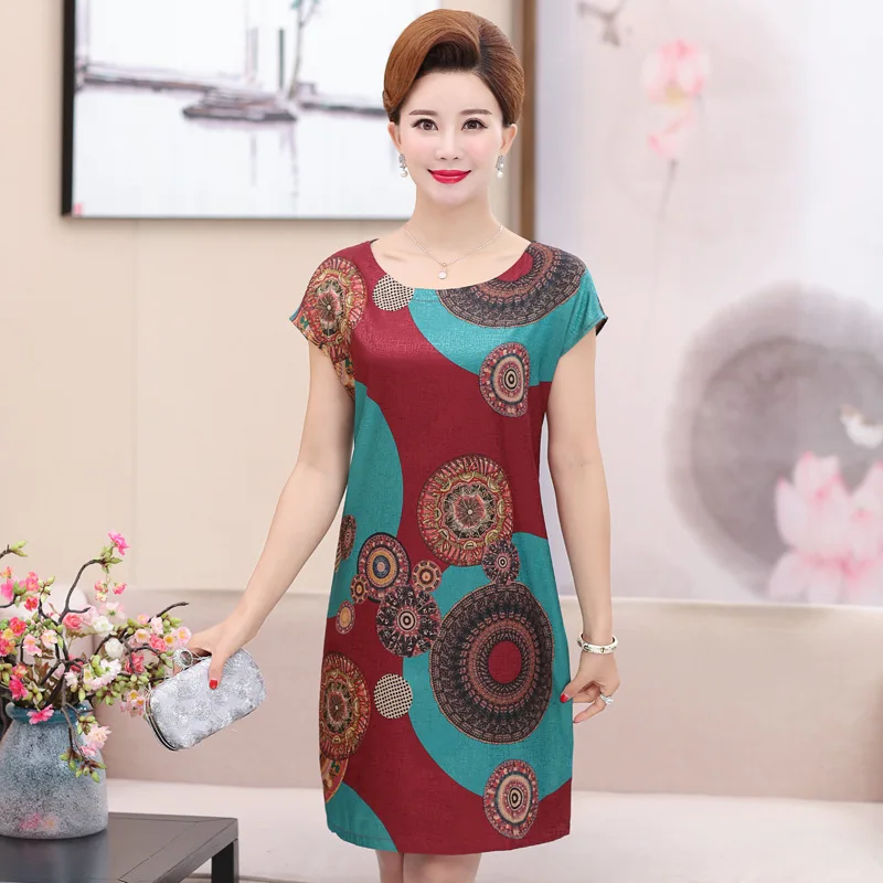 

Plum Mom Summer Wear Chiffon Dress 2019 New Style Kuotaitai Western Style Large Size Middle-aged WOMEN'S Dress Short-sleeve Dres
