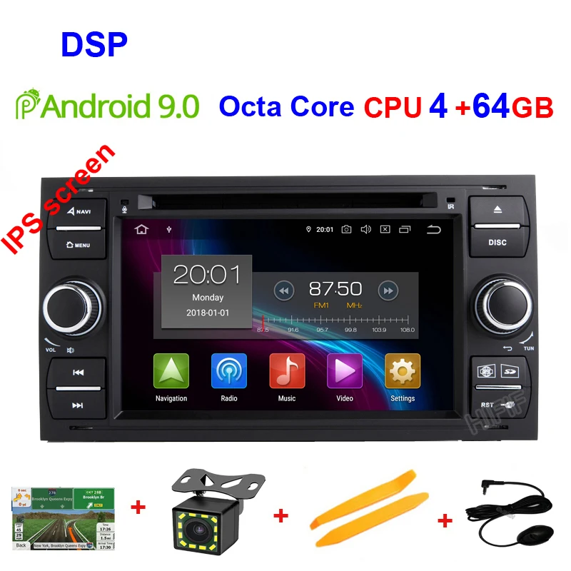 DSP " in dash 2 din Android 9,0 автомобильный dvd-плеер GPS для автомобиля, стерео OBD2 для Ford C-Max Fiesta Fusion Kuga Mondeo Фокус с радио - Цвет: 4G RAM 64G ROM DSP