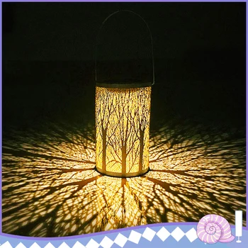 

Outdoor Hanging Solar Lantern Lights Decorative Garden Lantern Cylindrical Tree Pattern Lamp Night Light Retro Design Home Decor