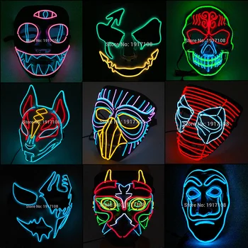 

2020 Hot Fashion LED Luminous Mask Halloween Mask LED Light Up Party Masks Festival Glow Party Mask Supplies Glow in the Dark