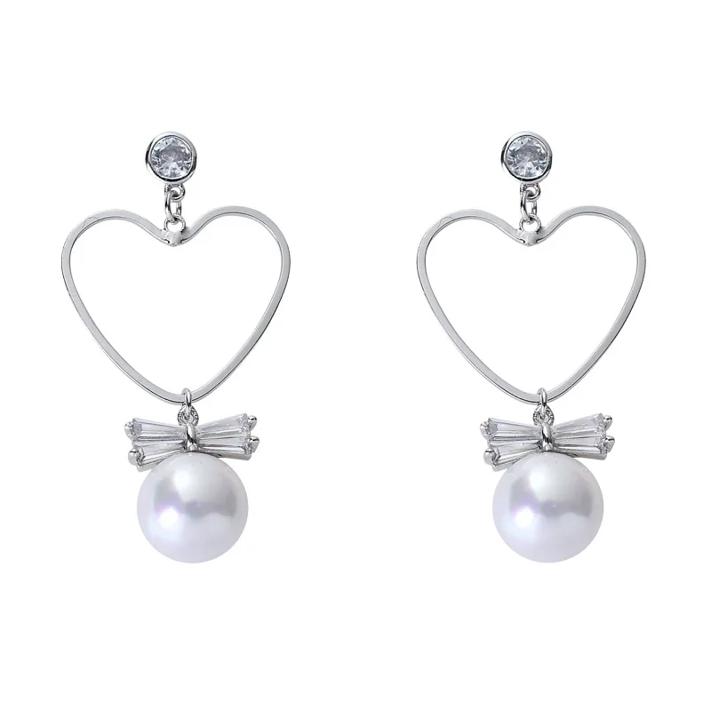 

Warme Farben 925 silver Women 's Pearl Drop earrings Crystal from Zircon INS Heart Earring Jewelry Birthday Lady Gifts