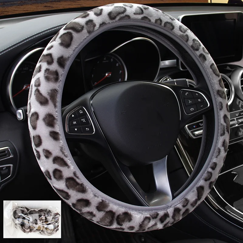 Leopard Steering Wheel Cover Car Plush Covers Cover Steering Wheel Cover Winter Steering Wheel Covers Hot Wheel Cover Car Touch Soft Non Slip Size 38CM