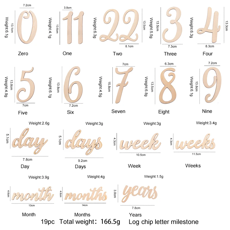 20pcs Handmade Baby Milestone Card Wood Chips Numbers Engraved Bathing Gift Newborn Photography Props Set Commemorative Card