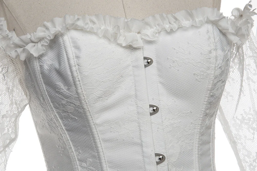 Сексуальный дворцовый Корсет Топ прозрачный длинный рукав черно-белый корсет для женщин