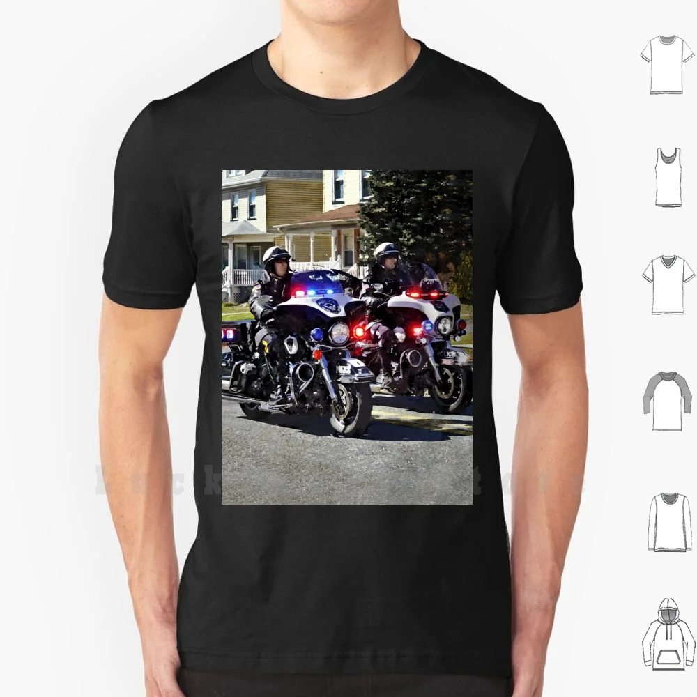 Dwa Policjanci Motocyklowi Z Migające Światła T Shirt Bawełna Mężczyźni Ręcznie Wykonany Nadruk Policjanci Policjanci Zastępca Motocykla