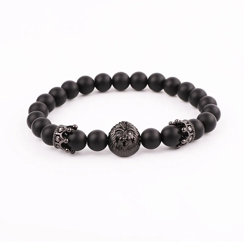 High Quality Natural Matte Onyx Stone Beads Cubic Zircon Crown Charm Elastic Beads Bracelet Set Jewelry Men - Image 5
