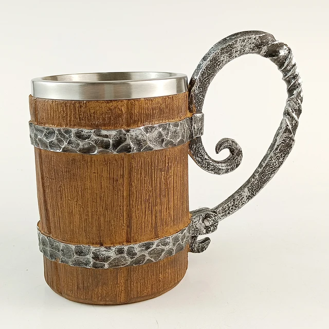 Resin Stainless Steel Wood Imitation Beer Mug 1