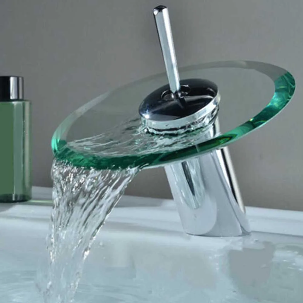 Вращающийся практичный водопроводный кран для ванной комнаты, легко устанавливается, кухонный кран для горячей и холодной воды, стеклянный водопад, ручка из нержавеющей стали, домашний кран для раковины