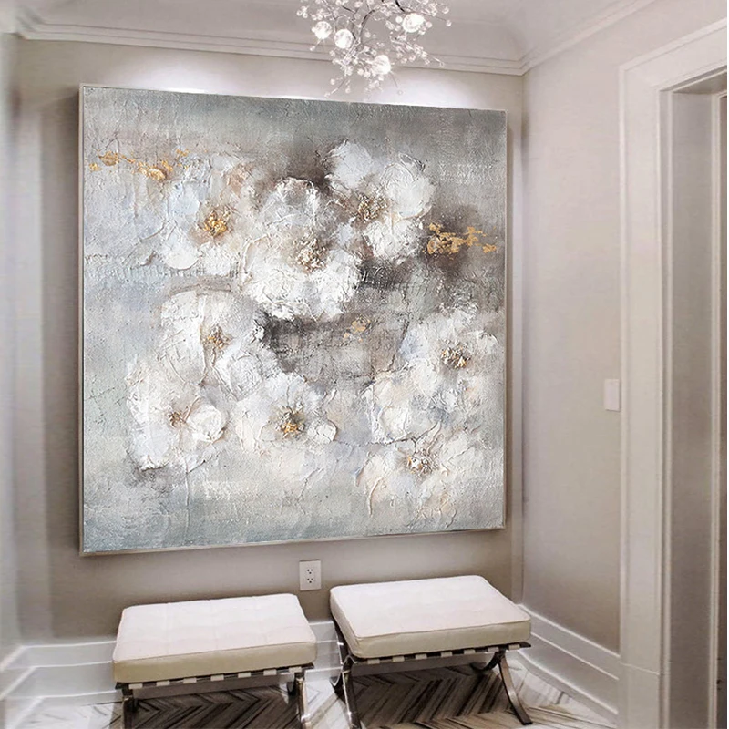 

Large Abstract White Flower Paintings Thick Oil On Canvas Hand Painted Wall Art Picture For Home Wall Decoration Art Unframed