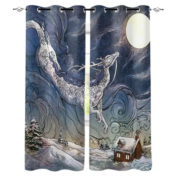 

Snow Scenery Dragon Moon Curtains for Living Room Children Bedroom Decoration Home and Kitchen Products Windows Drapes