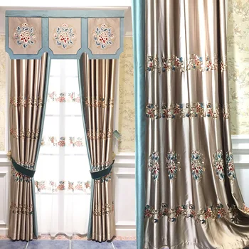 

New Chinese luxury simulation silk satin curtain high-grade embroidered curtain fabric for living room bedroom custom AG343#4