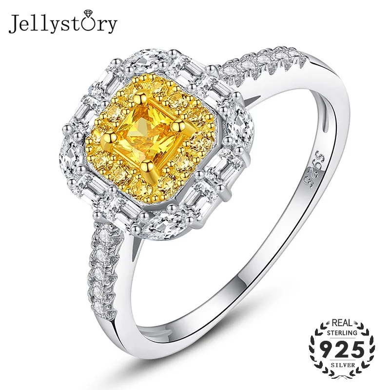 Jellystory модные 925 стерлингового серебра женские кольца с квадратной формы цитрин