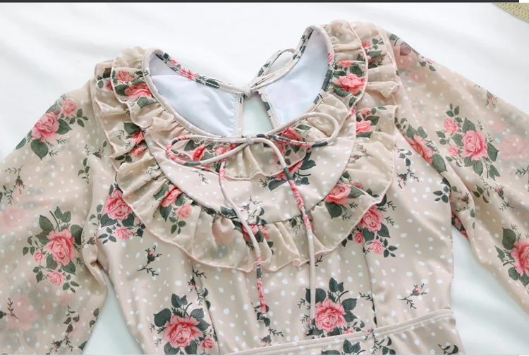 One Piece Swimsuit Female Plus Size Women Woman Fused Swim Wear Swimwear Flowers Super Fairy Lace Long Sleeve Slender Over