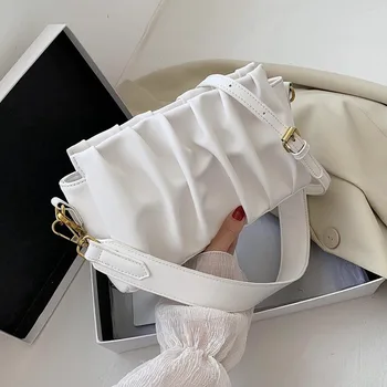 

Small Folds Design PU Leather Crossbody Bags for Women New Elegant Female Shoulder Handbags Solid Color Ladies' Travel Flap Bags