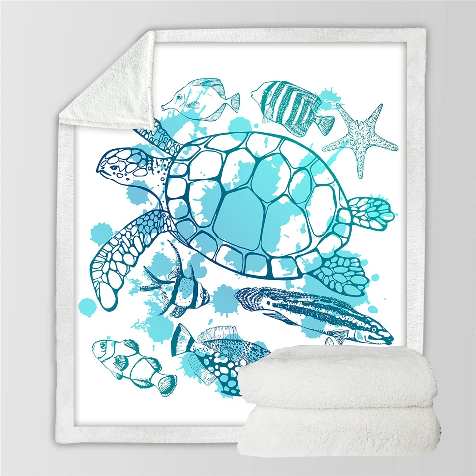 Постельные принадлежности Outlet Черепашки шерпа одеяло для детей взрослых черепаха мягкий плюшевый плед диван синий зеленый морской животное тонкое одеяло