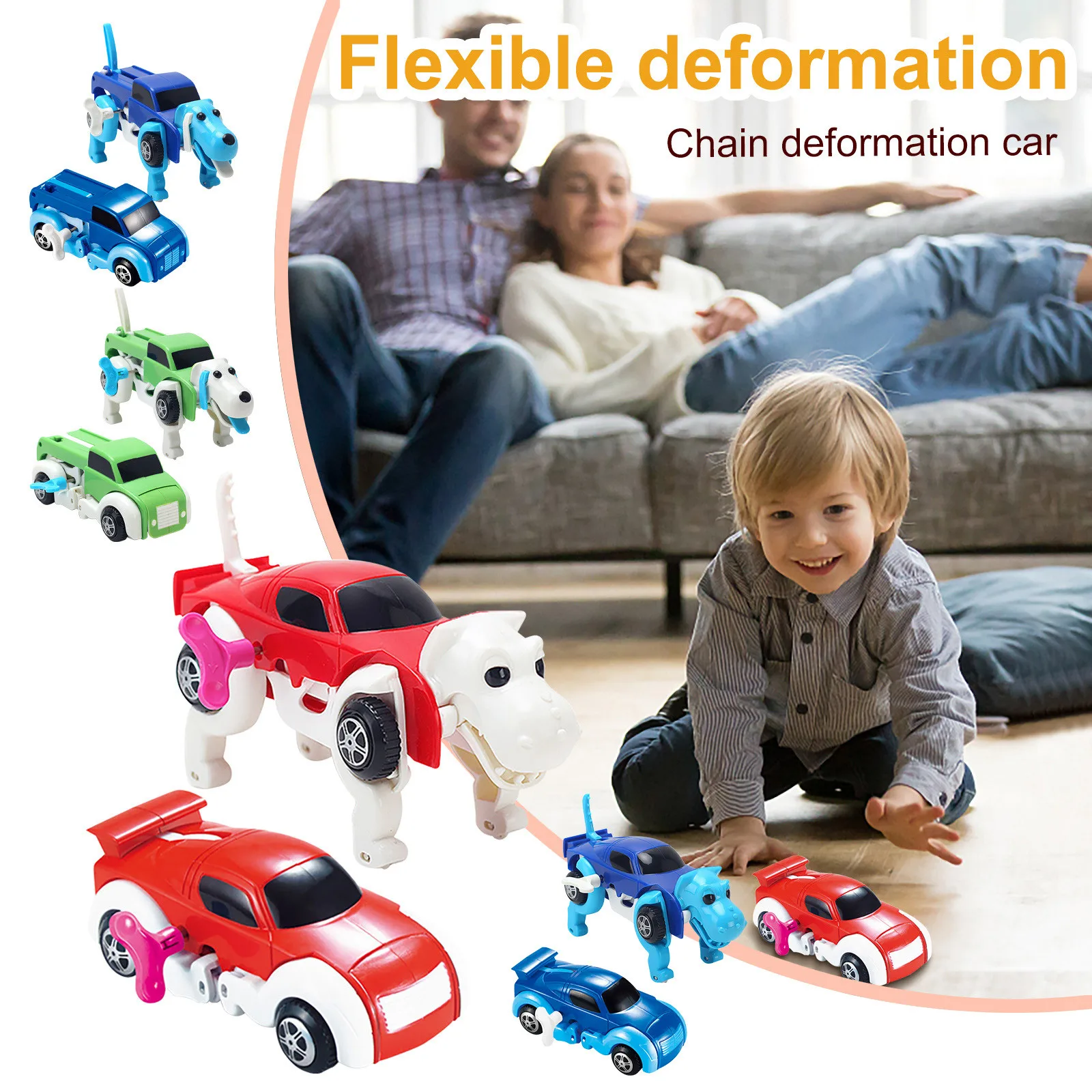 Juguetes de cuerda con mecanismo de relojería para niños, modelo de coche Robot dos en uno que transforma automáticamente animales, dinosaurio, coche pequeño