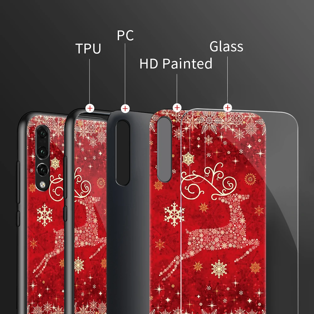 Рождественский новогодний чехол для huawei Honor 8X 9X 7A View 20 Pro 9 10 Lite Nova 3 3i 4 4e 5 5i Pro закаленное стекло роскошный чехол Coque