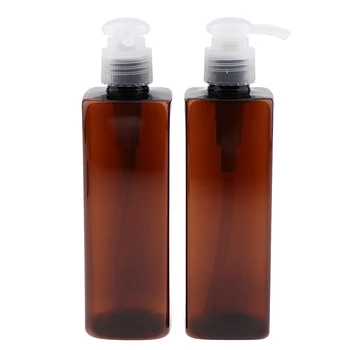 

Travel Empty Pump Bottles - 2 Pack 250ml Soap, Shampoo, Lotion Containers - Amber Color