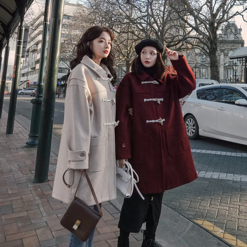 

Toggle Woolen Jacket Women's 2020 New Style Popular Mid-length Korean-style Loose Retro College Style Woolen Overcoat