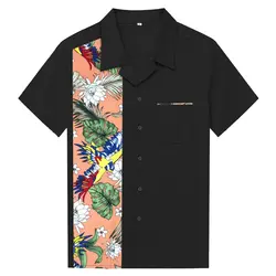 Мужские модные повседневные дизайнерские хлопковые топы с изображением птиц из Рая лосося, винтажные Клубные черные рубашки с короткими
