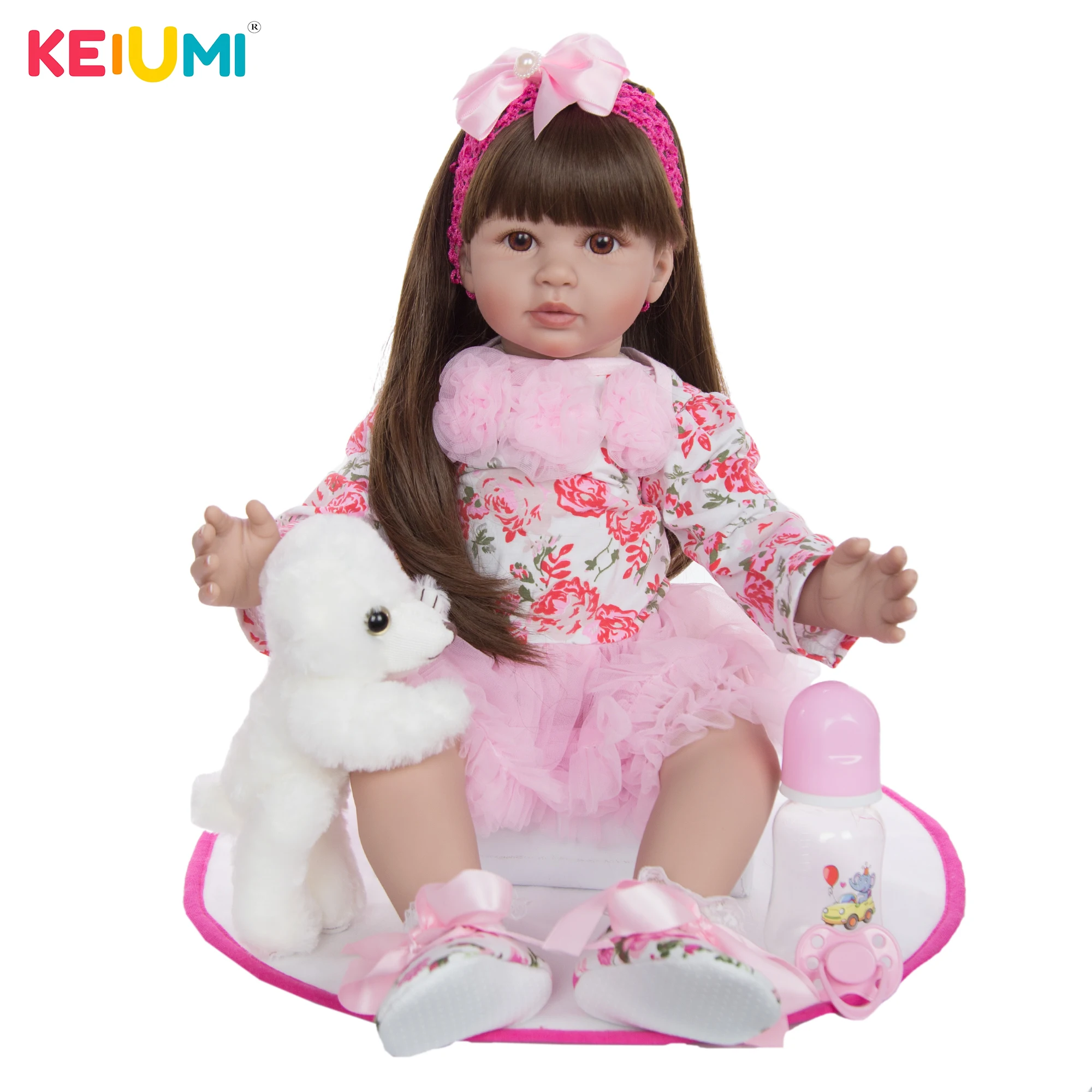 KEIUMI 24 дюйма Bonecas Infantil Meninas Кукла Реалистичная 60 см Reboen девушка с длинными волосами игрушка для детей день рождения сюрприз