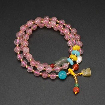 

Shuangsheng2019 Strawberry Quartz Beaded Women's Bracelet Multilayer Natural Stone Bohemian Haute Couture Jewelry Girl's Gift