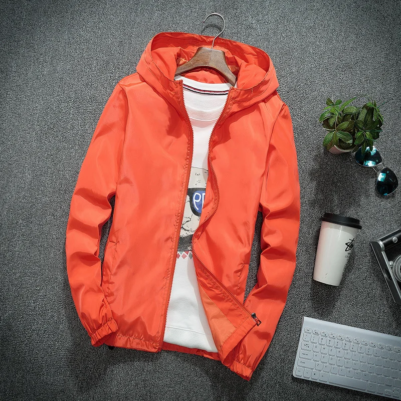 Windbreaker Hooded Casual Jackets for Men Orange S
