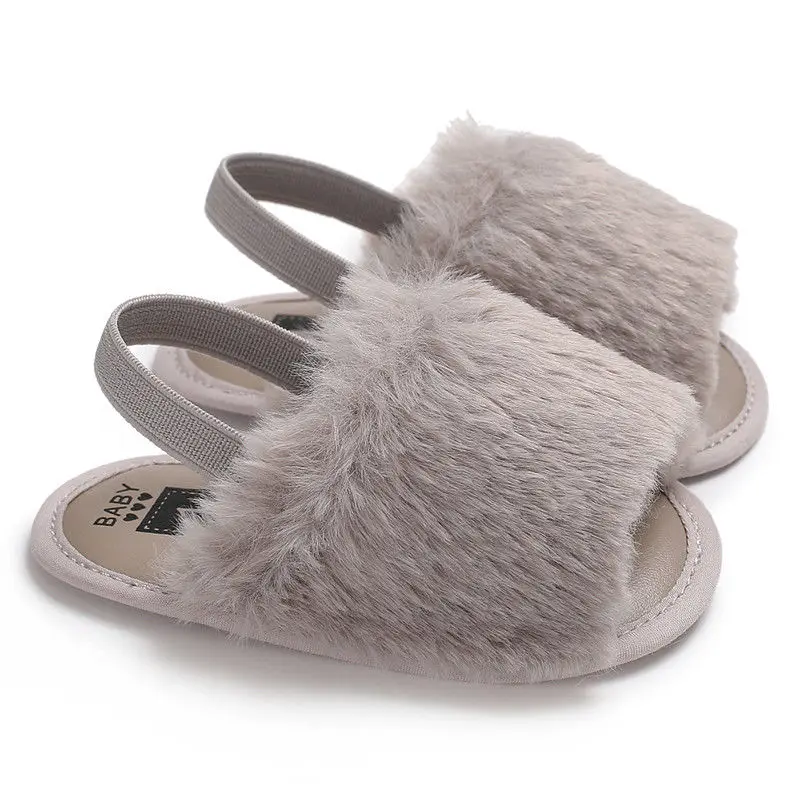 Летние мягкие классические тапочки для маленьких девочек; дышащие детские меховые туфли; Простые эластичные сандалии для маленьких принцесс