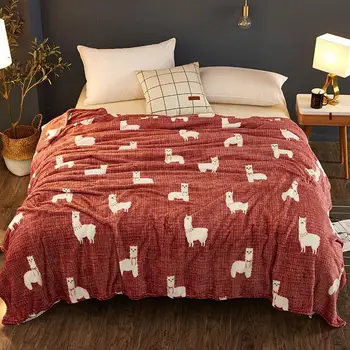

50 Cartoon Alpaca Animals Brown Soft Print Thin Summer Throws Blankets Flannel Fleece Plaids Microfiber Bedsheet