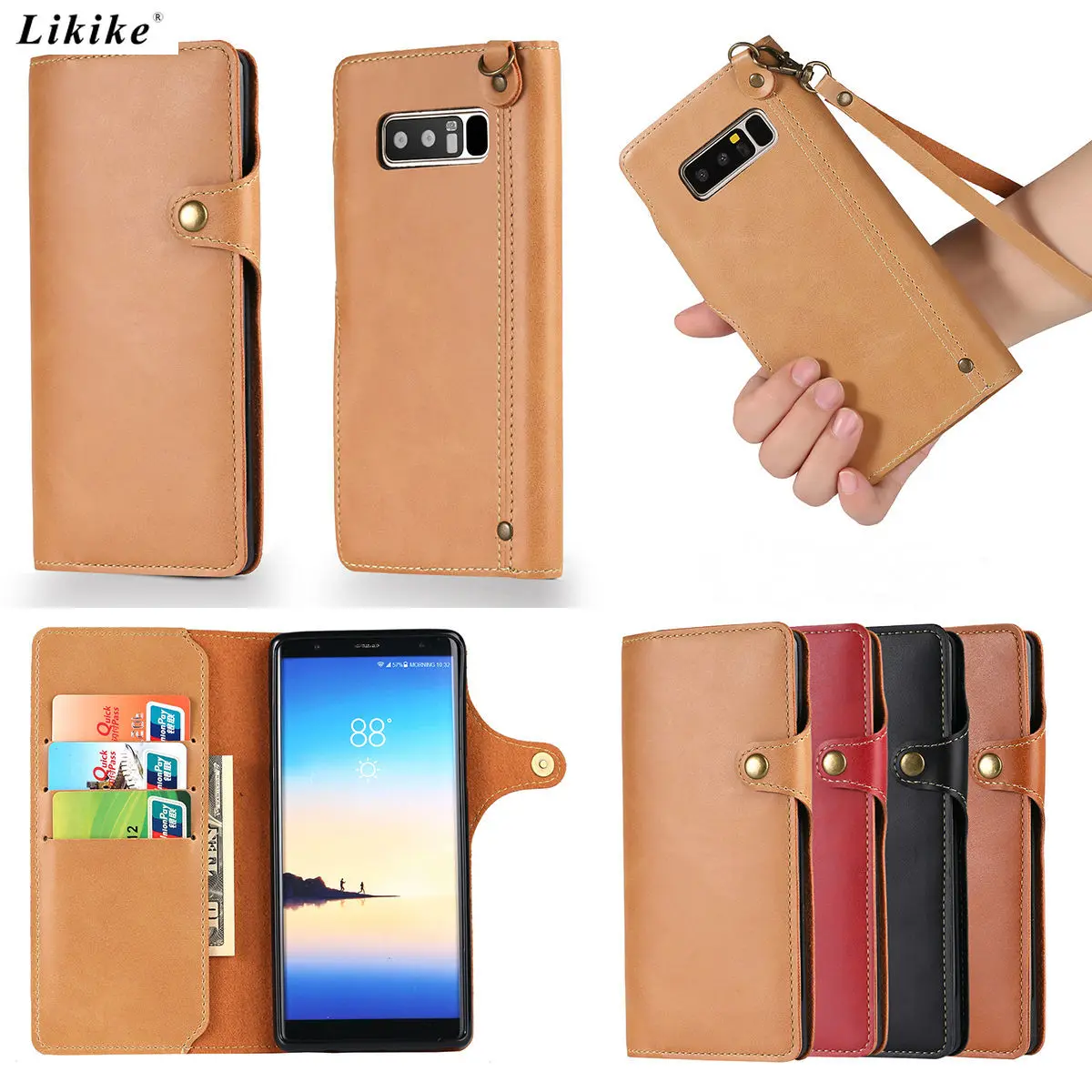 Wallet Case for Samsung Galaxy S8 S9 Plus Note 8 Luxury Leather Flip Cover Card Holder Stand Business Plain Vintage Style | Мобильные
