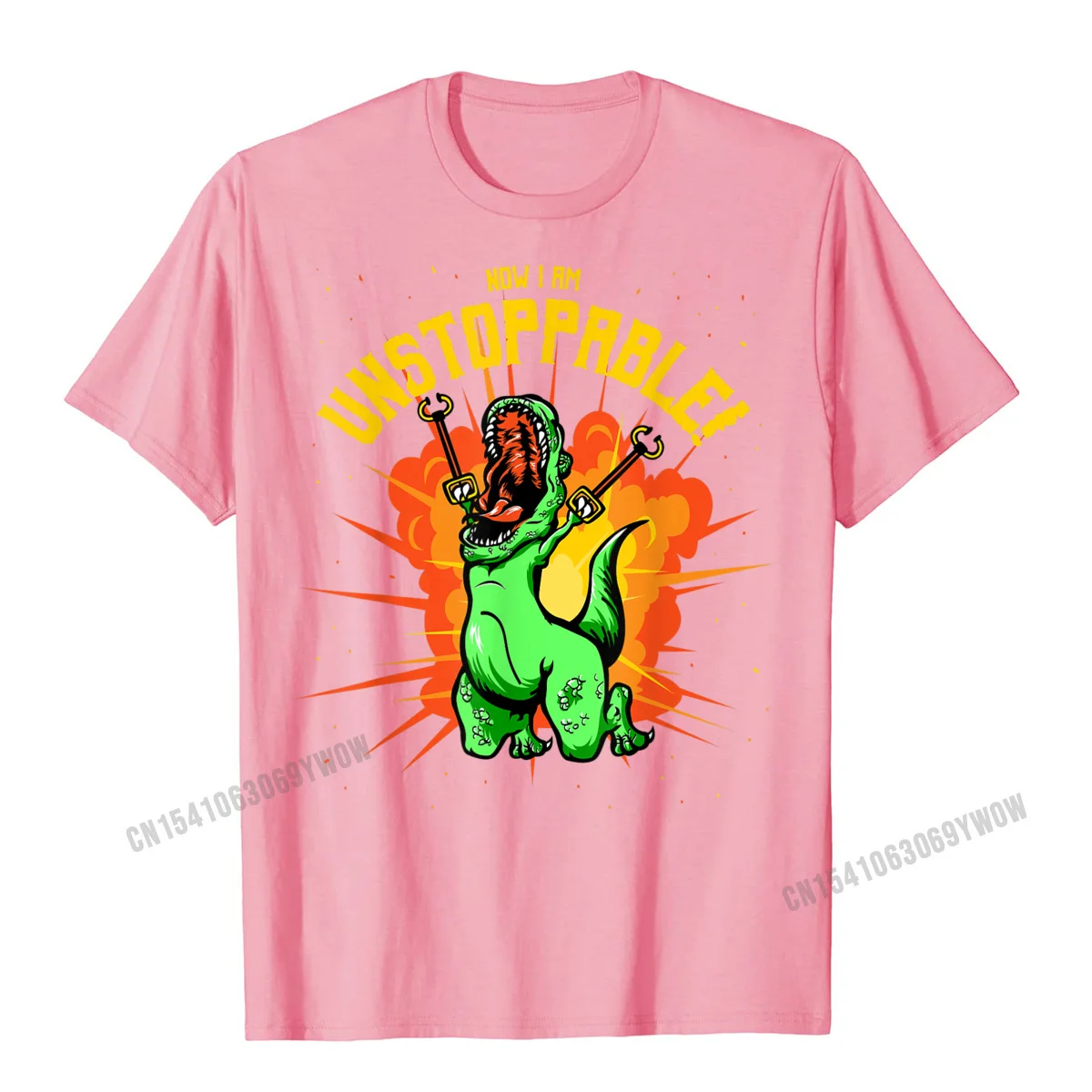 Summer Coupons Men T-shirts O-Neck Short Sleeve 100% Cotton Tops Shirts Family Tops Tees Free Shipping Now I Am Unstoppable T-Rex T-Shirt Funny Dinosaur Claws Tee__979 pink