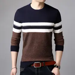 YUSHU 2019 новый осенний кашемировый шерстяной свитер мужской пуловер узкий мужской полосатый с круглым вырезом Женский полувер плюс размер 4XL