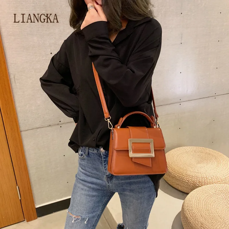 

PU Leather Belt Buckle Crossbody Bags For Women 2020 Mini Shoulder Simple Bag Female Travel Handbags Simple Style