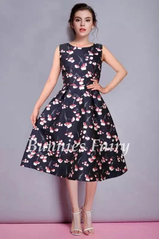 BunniesFairy весеннее винтажное розовое Ретро цветочное зеленое платье-майка без рукавов с цветочным принтом для свадьбы черное свободное платье с принтом - Цвет: 15