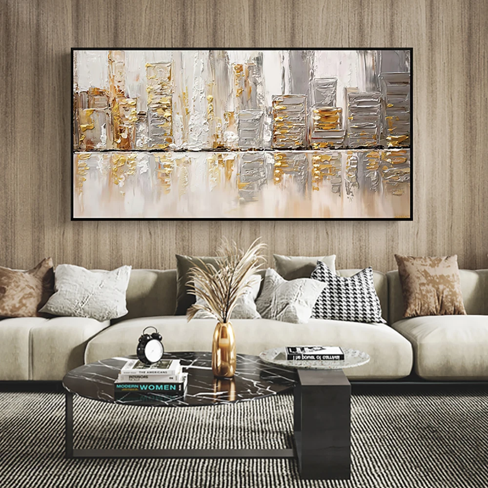 

Oil Painting Canvas Handmade Abstract City Building Large Modern Wall Art Picture Hand Painted Interior Decoration Paintings Hot