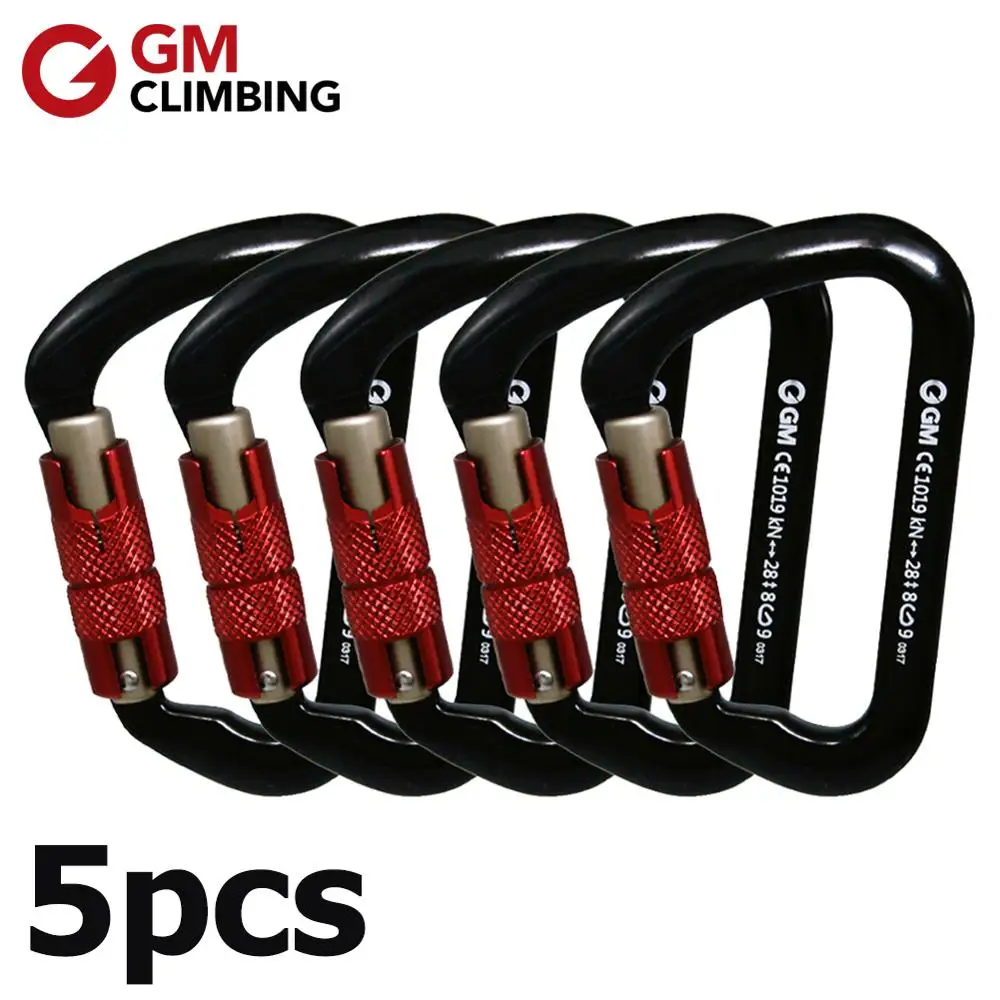 5pcs GM карабин для скалолазания, самоавтоматическая блокировка, 28 кН, горный карабин, CE/UIAA, для помещений, ремешок, оборудование для скалолазания - Цвет: 5pcs