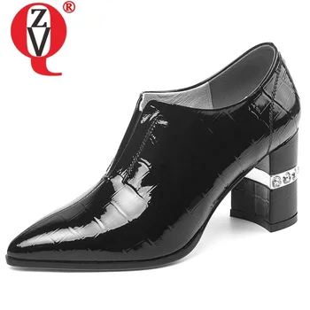 

ZVQ spring new fashion work women pumps outside high heels pointed toe genuine leather women shoes drop shipping size 33-43