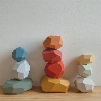 

Children's Wooden Colored Stone Building Block Educational Toy Creative Stacking Game Rainbow Toy Gift Home Decoration